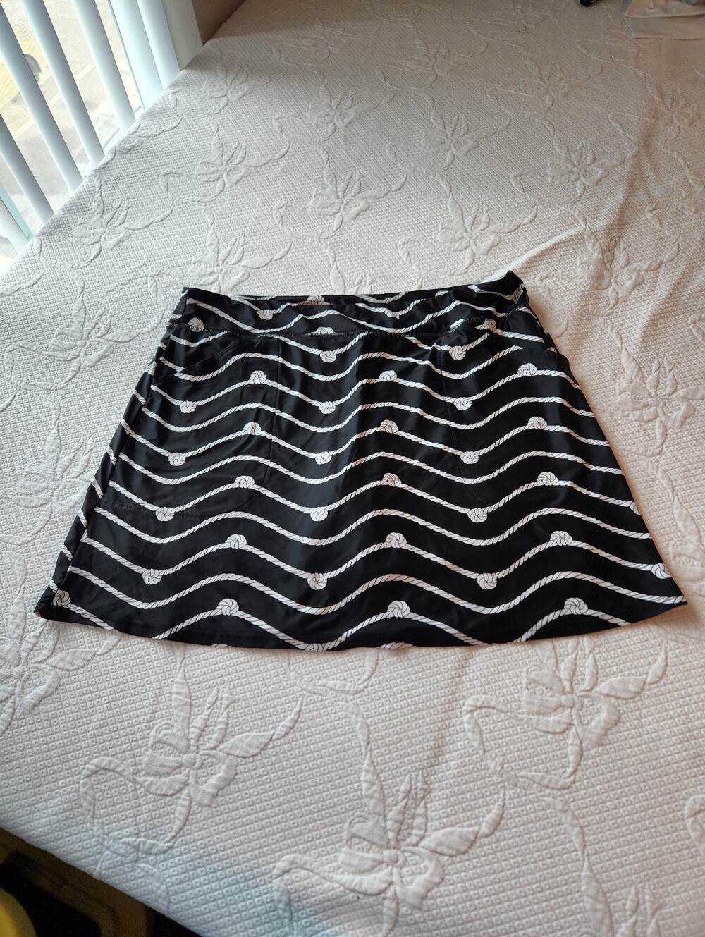 Black Mini Skirt with White Rope Wave Print